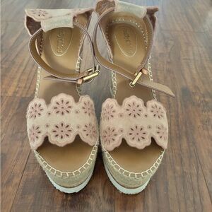 See By Chloe Pink Floral Wedges